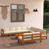 Set mobilier gradina perne alb crem, 10 piese lemn masiv acacia GartenMobel Dekor, vidaXL