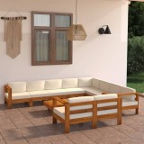 Cumpara ieftin Set fotoliu de grădină cu 10 piese și perne, 100x60 cm, lemn de salc&acirc;m