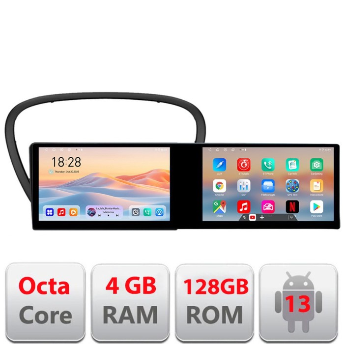 Navigatie Peugeot 607 Edotec 2 ecrane 8 core 4+128 21.6 inch Incell android Wifi 5Ghz gps internet Kit-607 CarStore Technology