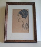Portret satiric in tus, semnat Jotes (Jerzy Szwajcer 1892- 1967)
