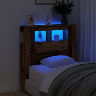 vidaXL Tăblie pat cu LED lemn vechi 100x18,5x103,5 cm lemn prelucrat foto