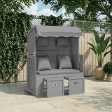 vidaXL Scaun de plajă cu perne,gri, poliratan și lemn masiv 318659