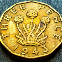 Moneda istorica 3 (Three) PENCE - ANGLIA, anul 1943 * cod 1265 = GEORGIVS VI