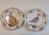 Set 2 farfurii decorative Lami Italy Modello Depose, melamină decorată cu animale &ndash; iepure și pasăre, vintage Italia anii &rsquo;60-&rsquo;70, 27 cm diametru