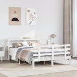 Cumpara ieftin Cadru de pat cu tăblie, alb, 135x190 cm, lemn masiv de pin