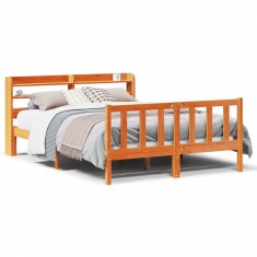vidaXL Cadru de pat cu tăblie, maro ceruit, 135x190 cm, lemn masiv pin 3306593
