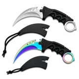 Cumpara ieftin Set doua cutite karambit vanatoare DEPOX&reg;, lamă fixă, oțel inoxidabil 420, rainbow/gri, 19 cm