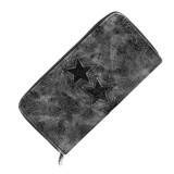 Cumpara ieftin Portofel dama, gri inchis 19 x 10 x 3 cm din imitatie de piele, finisaj metalic cu stele, 8 sloturi carduri, 3 compartimente bancnote si fermoar