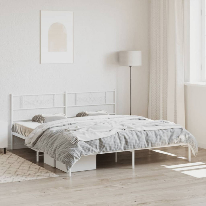 vidaXL Cadru de pat metalic cu tăblie, alb, 193x203 cm