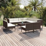 vidaXL Set mobilier de grădină cu perne, 12 piese, maro, poliratan 3094479