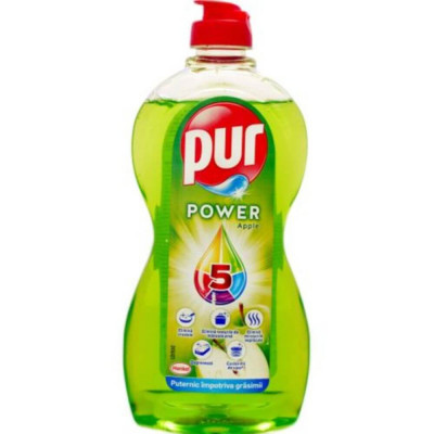 Detergent Lichid de Vase PUR Power 5 Apple, 450 ml, Parfum de Mere Verzi, Pur Detergent de Vase, Detergent de Vase Manual, Detergent Lichid pentru Vas foto