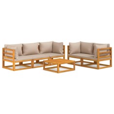 Set mobilier de gradina cu perne gri taupe, 6 piese, lemn masiv