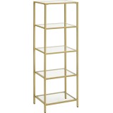 VASAGLE Raft cu trepte pentru dormitor, 5 etaje, din sticla securizata, cadru din otel, 30x124x40cm, auriu Household NewTrend