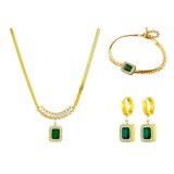 Cumpara ieftin Set bijuterii dama, bratara, colier, cercei, auriu verde