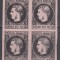 ROMANIA 1867 LP 20 c REGELE CAROL I CU FAVORITI 20 PARALE HARTIE SUBTIRE NEGRU/HARTIE ROZ BLOC DE 4 TIMBRE LIPSA GUMA