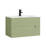 Masca Chiuveta Baie Leziter Trent 80cm Verde Deschis cu Lavoar Ceramica, 2 Sertare Soft-Close, Montaj Perete