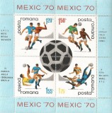 Romania, LP 729/1970, C.M. de Fotbal - Mexic, bloc dantelat, eroare, MNH, Nestampilat