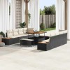Set de Canapea pentru Grădină cu 11 Piese, cu Perne, Negru, din Rattan Poliester și Acacia.