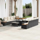 Set de Sofa pentru Grădină de 11 Piese cu Perne Negru Răchită Acacia