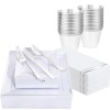 Set 175 piese pentru petrecere Versatyx, Farfurii mari si mici, Tacamuri, Pahare, Servete, Reutilizabile, Pentru mese festive, Patrat, Argintiu