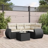 Cumpara ieftin Set mobilier de grădină cu perne, 5 piese, negru, poliratan