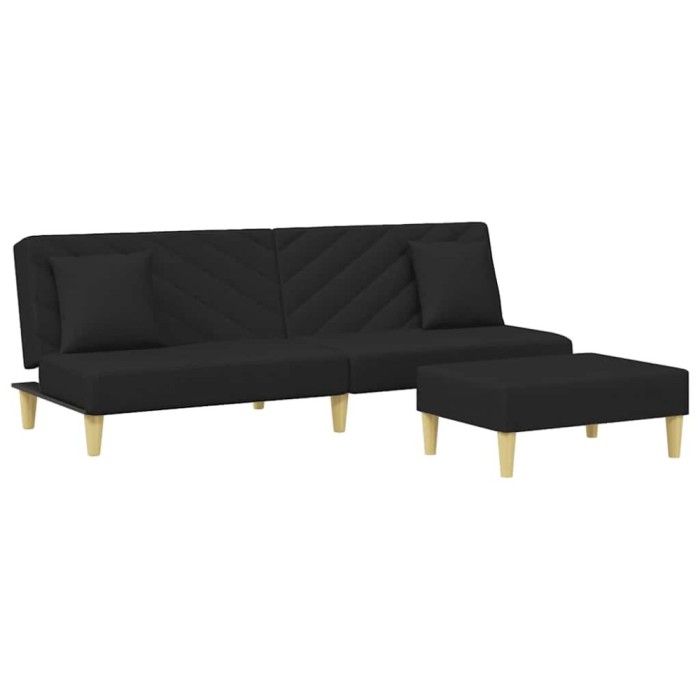 Canapea extensibila cu pernuta si taburet 2locuri negru textil