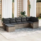 VidaXL Set de canapele pentru grădină cu pernă 7 pcs Gri Rattan poli 3345449