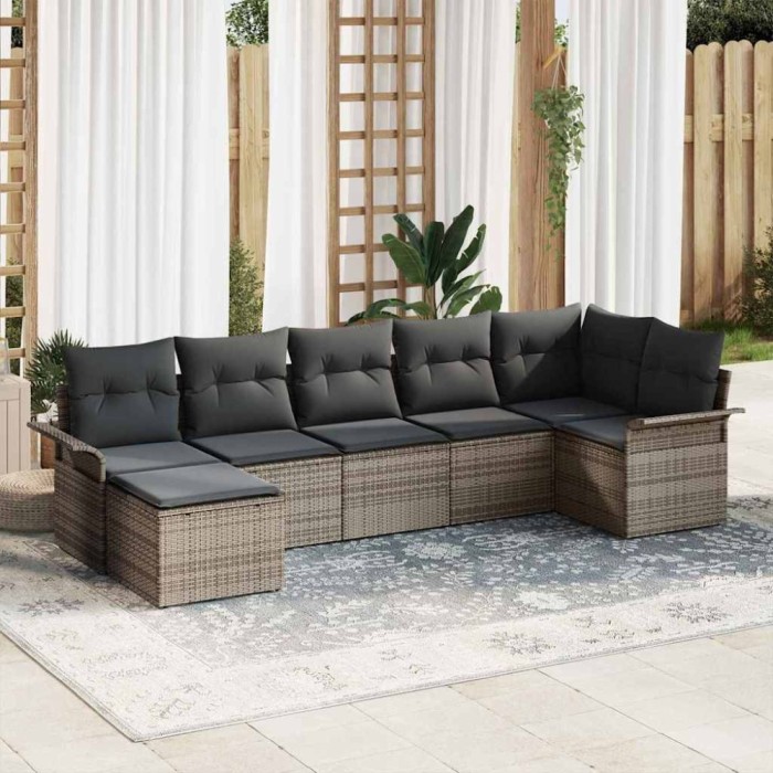 vidaXL Set de canapele pentru grădină cu pernă 7 pcs Gri Rattan poli 3345449