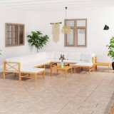 Cumpara ieftin Set mobilier grădină cu perne crem, 12 piese, lemn masiv de tec