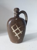 Sticla vintage din gresie ceramica cu toarta, decor rustic - 21 cm