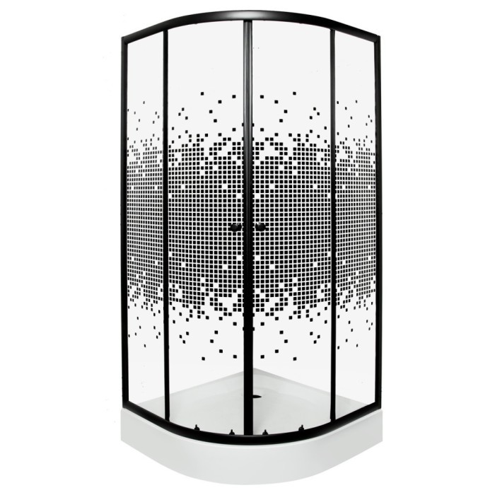 Cabină de duș curbată Pixel Black 80 cu cădiță de duș