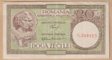 (1) BANCNOTA ROMANIA - 20 LEI 1947, TRAIAN SI DECEBAL, SEMNATURA LUCA RUBICEC, STARE FOARTE BUNA, RARA
