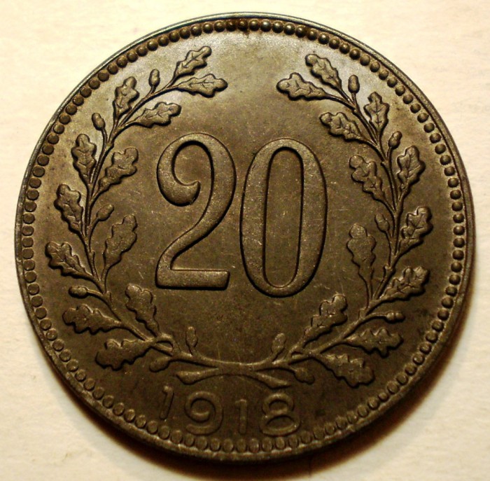 7.036 AUSTRIA WWI 20 HELLER 1918 XF/AUNC