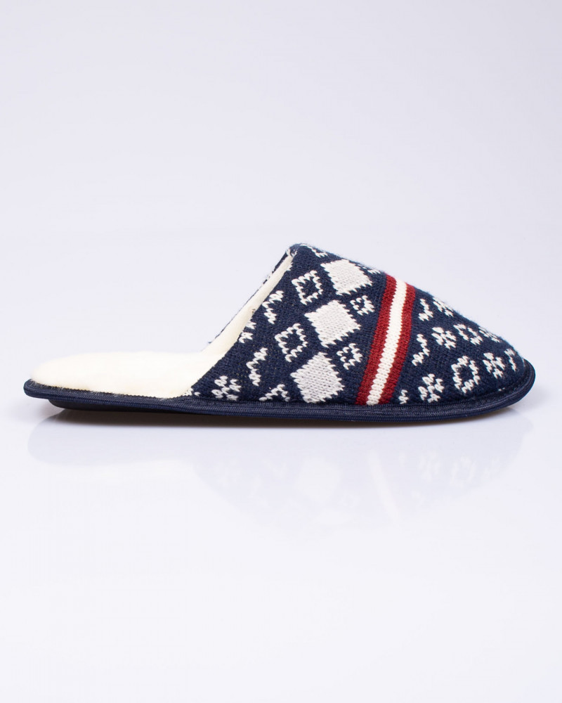 Papuci de casa cu exterior tricotat si talpa comoda pentru barbati  22FLA17003, 40 - 45, Albastru | Okazii.ro