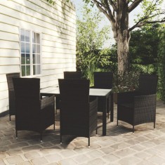 vidaXL Set mobilier de exterior cu perne, 7 piese, negru, poliratan foto