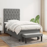 VidaXL Pat box spring cu saltea, gri &icirc;nchis, 80x200 cm, textil 3136790