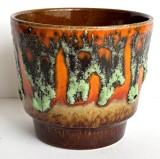 Vas vintage din ceramica smaltuita tip majolica, cu glazura model Fat Lava si pictata manual