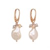 Cercei Argint 925 Placat Aur Roz cu Perle Biwa Albe &amp; Multicolore 3mm, 3.8cm. Hipoalergenic, Cutie Cadou