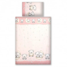 Set lenjerie din bumbac cu protectie laterala pentru pat bebelusi 120x60 cm Teddy Bear Pink foto