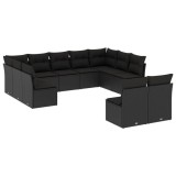 Cumpara ieftin Set canapele de gradina cu perne, 11 piese, negru, poliratan