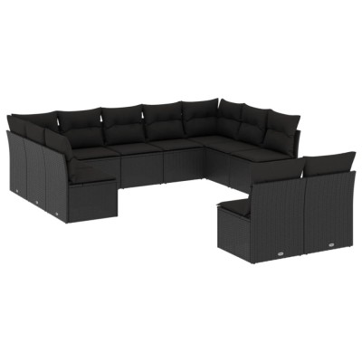 Set canapele de gradina cu perne, 11 piese, negru, poliratan foto