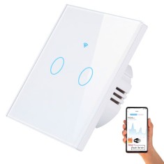 Intrerupator smart, tuya smart life, Home Light Switch, control vocal APP, wi-fi 2, 4GHz+bluetooth,2 butoane, N+L, compatibil Alexa si Google assistan