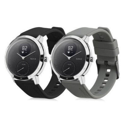 Set 2 curele pentru Withings Steel HR/Nokia Steel, Kwmobile, Negru/Gri, Silicon, 58993.01 foto