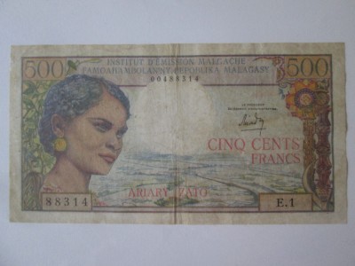 Rara! Republica Malgasa/Madagascar 500 Francs 1966,bancnota din imagini foto