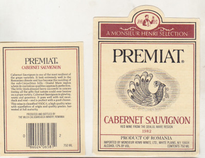 Etichete de vin - Premiat - Cabernet Sauvignon - 1982 - Valea Calugaresca foto