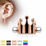 Piercing pentru ureche, din oţel, coroană regală cu bile, diferite culori - Culoare Piercing: Medena