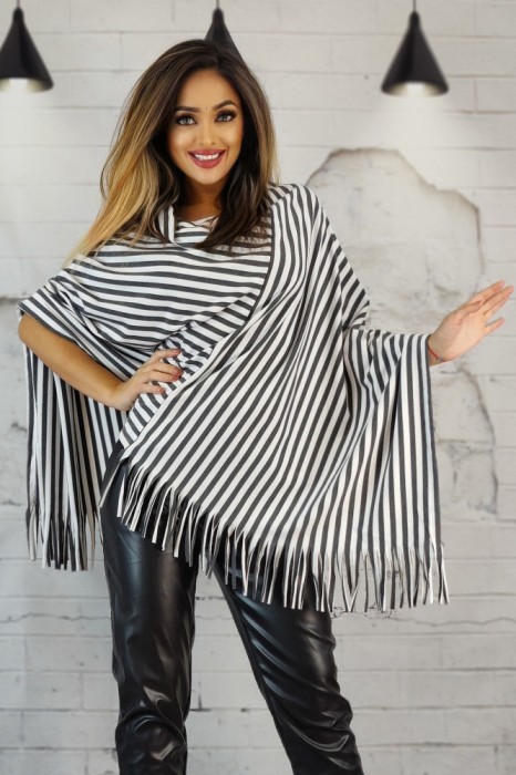 BL996-1822 Poncho cu model in dungi si guler lat