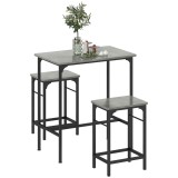 HOMCOM Set de bar Bartisch cu set de două taburete cu tampoane antiderapante pentru picioare, gri | Aosom Romania