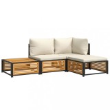 Set canapele de gradina cu perne, 4 piese, lemn masiv de acacia