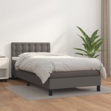 VidaXL Pat box spring cu saltea, gri, 90x190 cm, piele ecologică